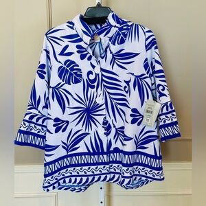 Multiples NWT 1X Button Down Wire Collar Blouse Shirt Top Blue Summer Breeze $85